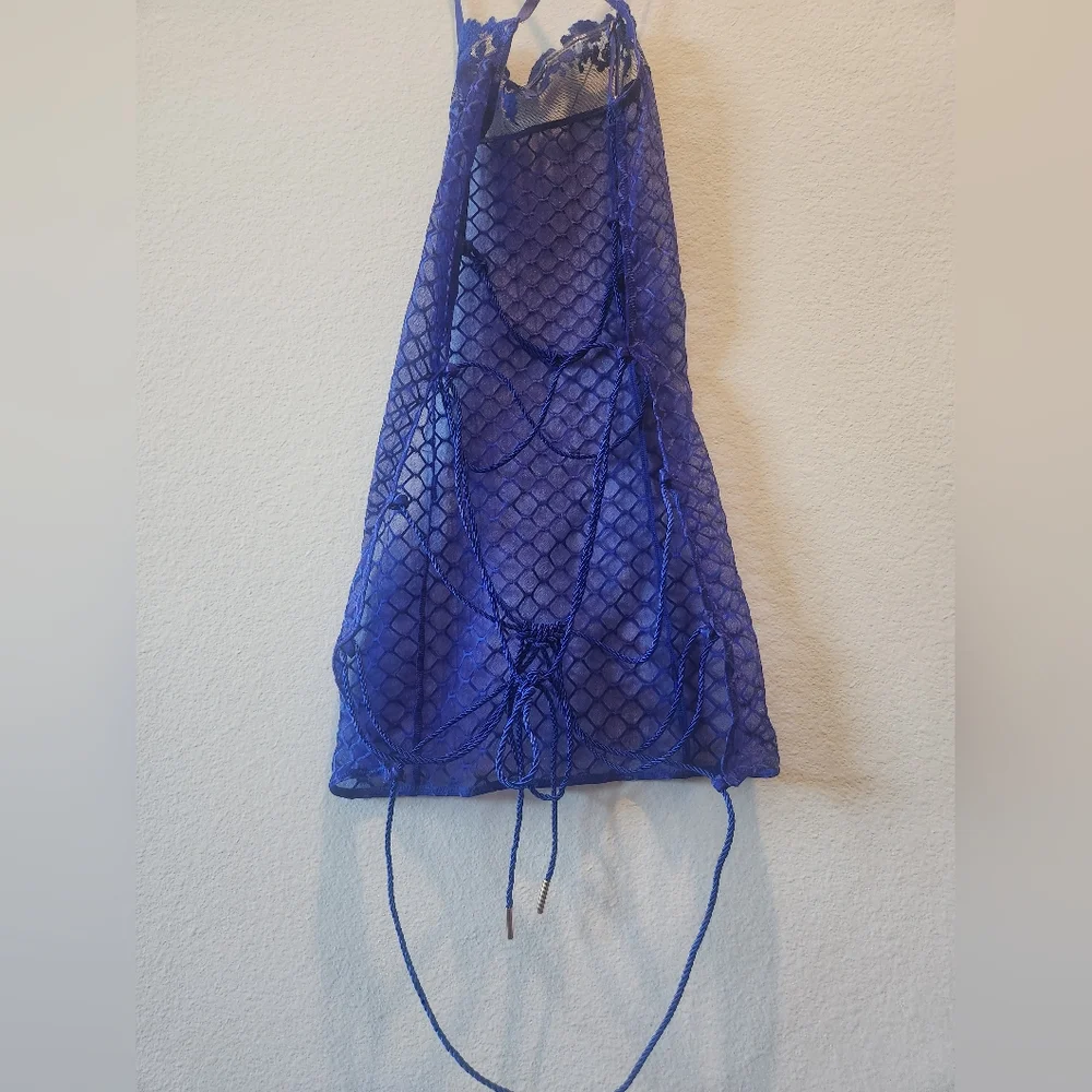 Savage x Fenty Blue Sheer Fishnet Rope Lingerie Slip - Picture 4 of 4